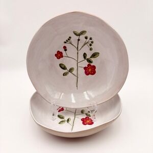 Potters Studio Floral Ceramic Pasta Bowls Set of 2 Red Flower Botanical Boho